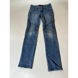 Rubee Jeans Moto Denim‎ Pants Girls Size 8 Blue Excellent Ribbed Knee Stretch